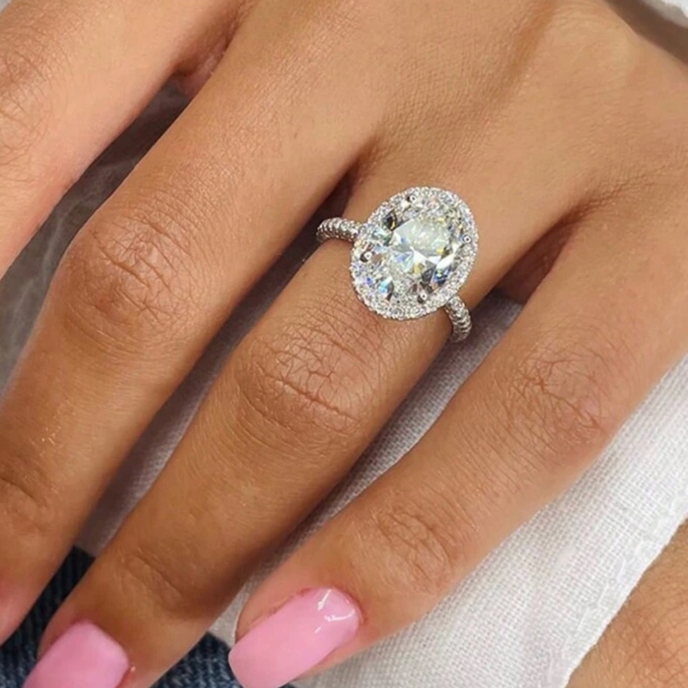 S925 Sterling Silver 3ct Sparkle Oval Engagement Ring Wedding Band For Women